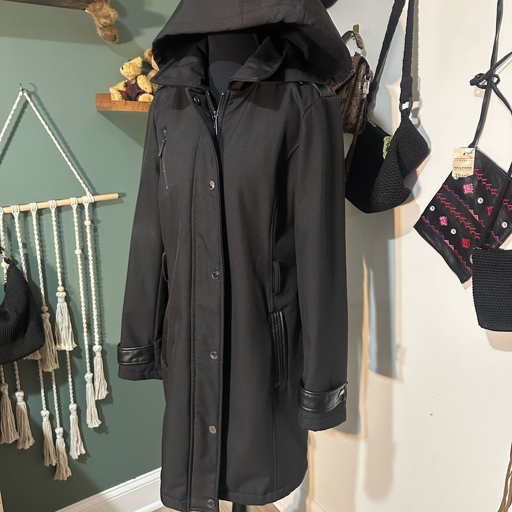 Michael Kors Black Lined Hooded Long Coat Size M